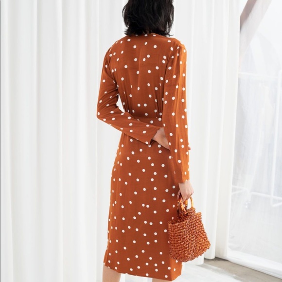 & Other Stories Paris Atelier Rust Orange Polka Dot Faux Wrap Dress 0 - Picture 9 of 13